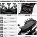 12V kids ride-on ATV specification chart with close-ups of the headlights, media player and contoured seat.