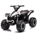 White 12V kids' ride-on ATV with black body accents, handlebar steering, treaded wheels and front headlights