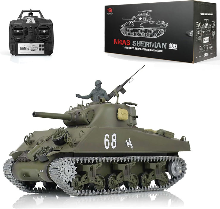 Heng Long® 1/16 RC Battle Tank USA M4A3 Sherman – Professional Edition, Full Metal Upgrade, Infrared Battle System, Smoke & Real Sound