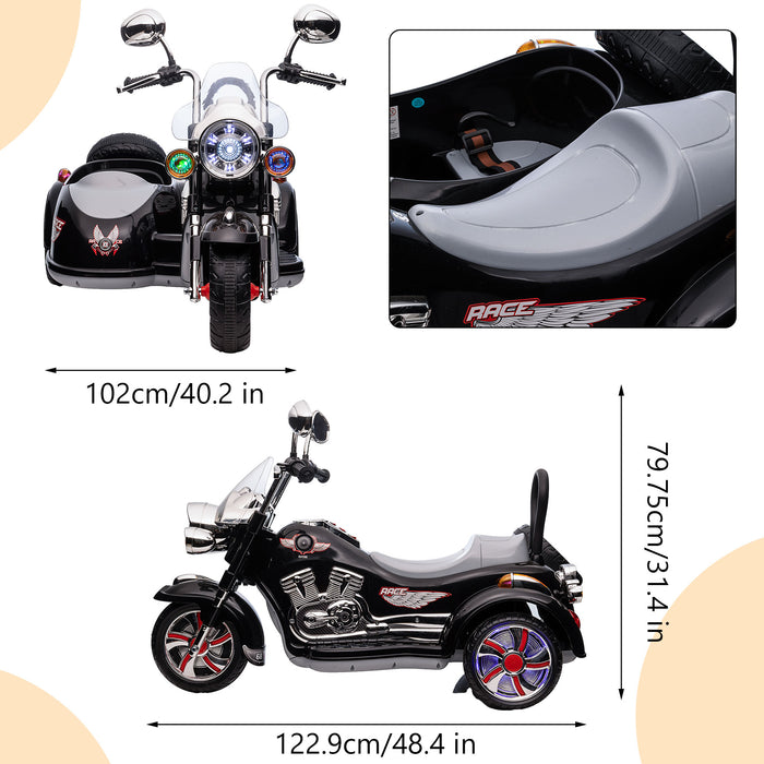 Motorcycle with Sidecar 12V 2 Seater Electric Ride On Bike Chopper for Kids