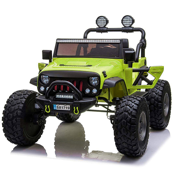 Voiture classique surélevée Monster Jeep 12 V 2 places avec télécommande, siège en cuir et pneus EVA
