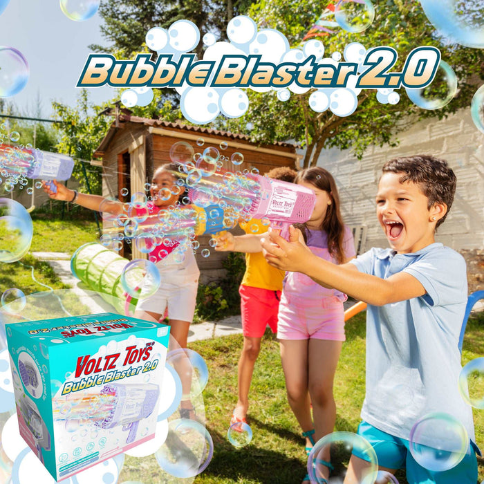 Bubble Blaster Machine Bubble Gun with 69 Holes, Colorful Lights, and Rocket Launcher Shape