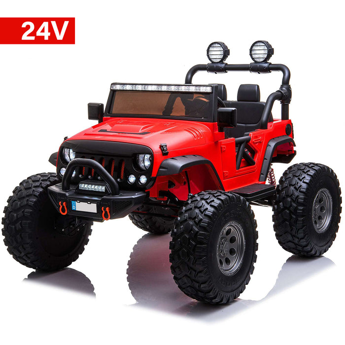 Monster Jeep 24 V 2 places, voiture classique à monter soi-même, avec télécommande, siège en cuir et pneus EVA