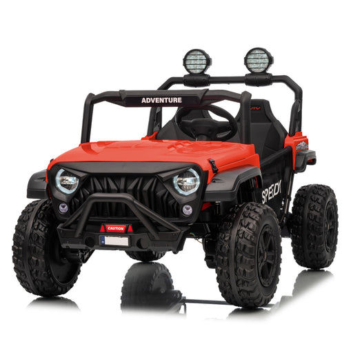 24V UTV ride-on for kids with jeep-style exterior and LED headlights