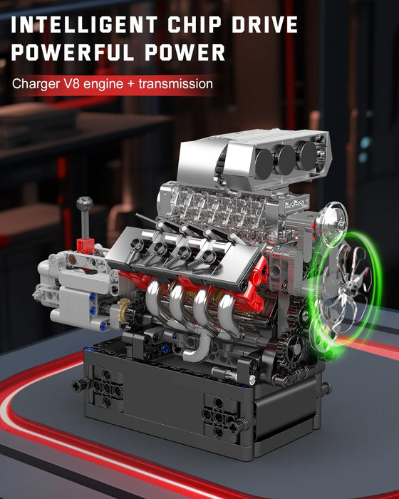 Mould King 10225 V8 Engine Model Kit That Runs - 855PCS STEM Building Set