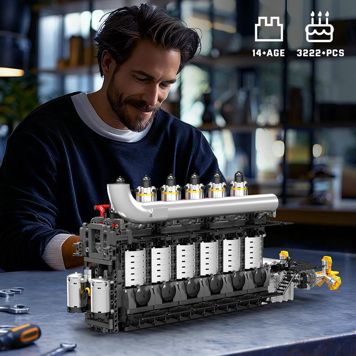Mould King Aircraft Carrier Engine Building Sets, Intelligent Chip Drive Engine Model Kit that Runs