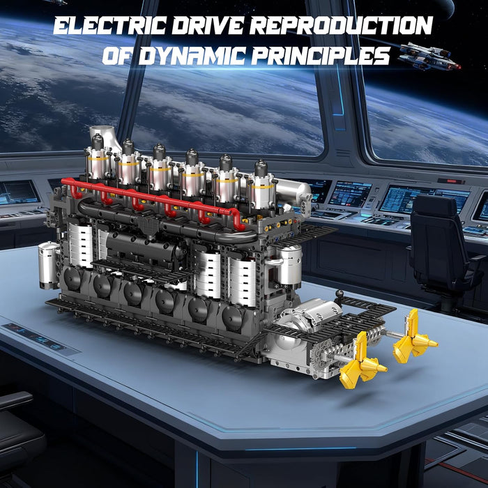 Mould King Aircraft Carrier Engine Building Sets, Intelligent Chip Drive Engine Model Kit that Runs