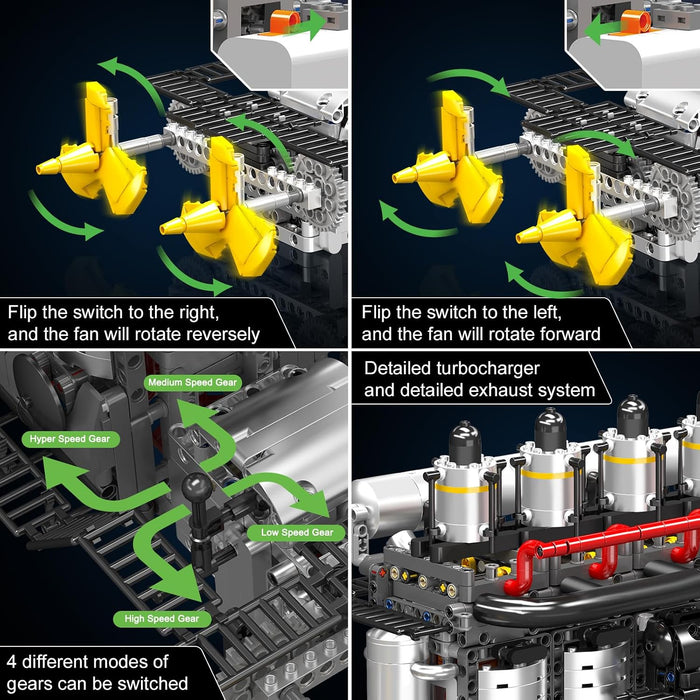 Mould King Aircraft Carrier Engine Building Sets, Intelligent Chip Drive Engine Model Kit that Runs