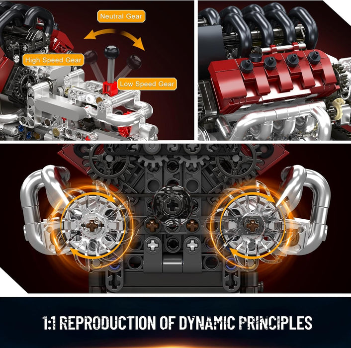 Mould King V8 Engine Building Kit That Runs - 787PCS STEM Engineering Model