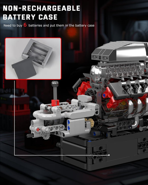 Mould King 10225 V8 Engine Model Kit That Runs - 855PCS STEM Building Set
