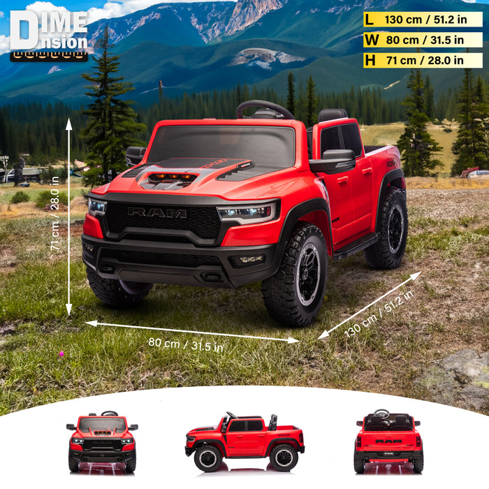 Voltz Toys Licensed RAM 1500 RHO 2 Seater Electric Car, 24V Ride on Car for Big Kids with Remote Control, EVA Tires, Toddler Ride on Toy w/4 Wheels Suspension, LED Lights, Soft Start Function