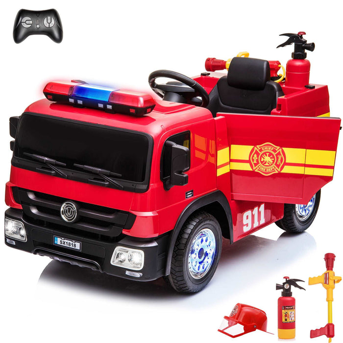 Fire Truck 12V Ride on Car with Remote Control and Simulated Fireman Equipment
