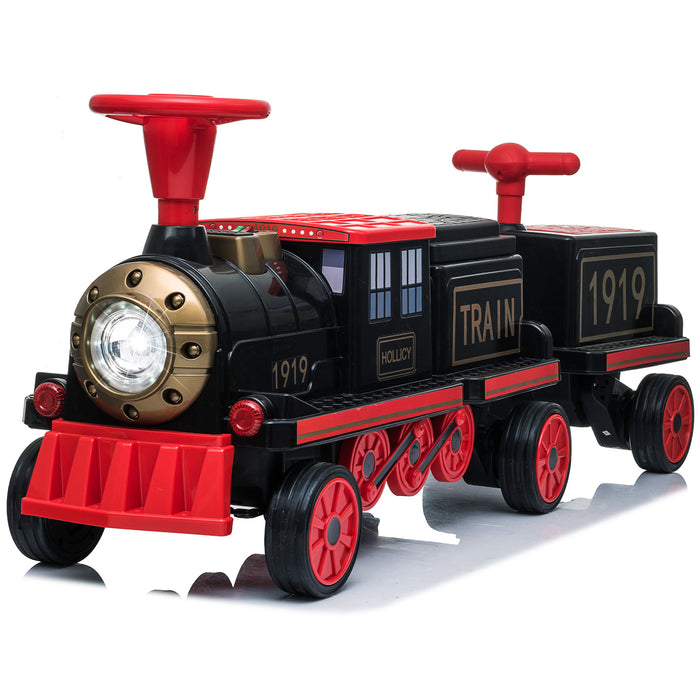 Locomotive Train 12V Ride on Train Car Toy for Kids and Parents with Carriage