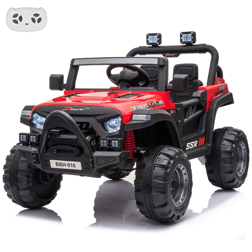 Jeep with Angry Face Grill 12V Kids Ride On Car Toy with Open Doors, Realistic Lights and Remote Control