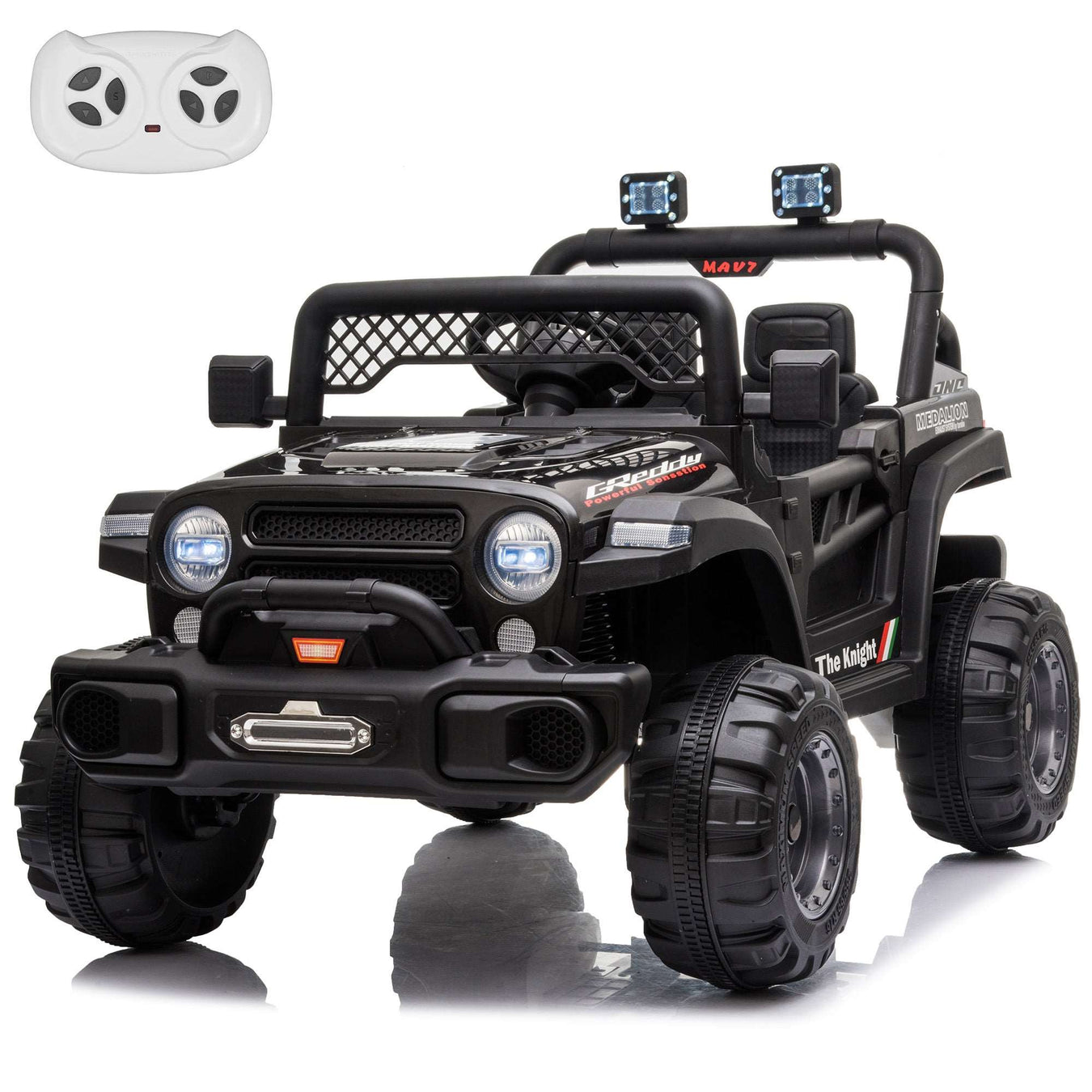 Jeep 12V Kids Ride On Car Toy with Open Doors, Realistic Lights and Remote Control