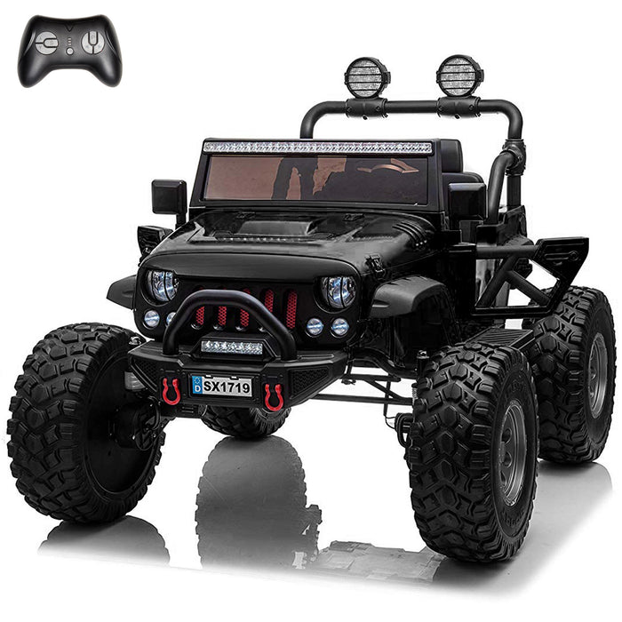 Voiture classique surélevée Monster Jeep 12 V 2 places avec télécommande, siège en cuir et pneus EVA