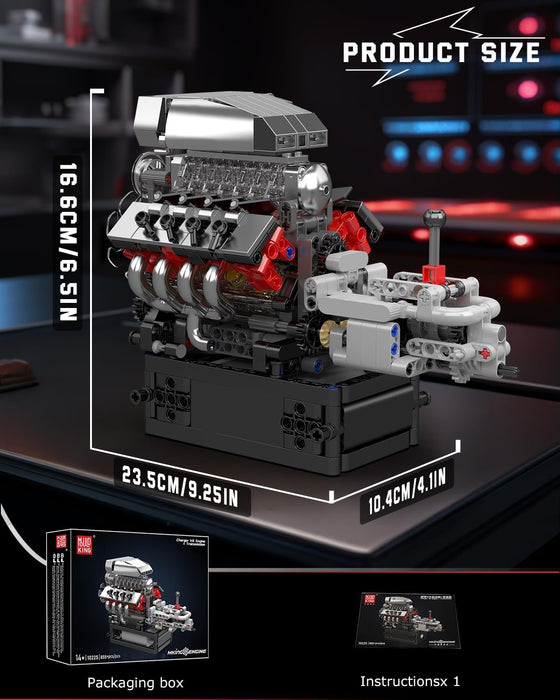 Mould King 10225 V8 Engine Model Kit That Runs - 855PCS STEM Building Set