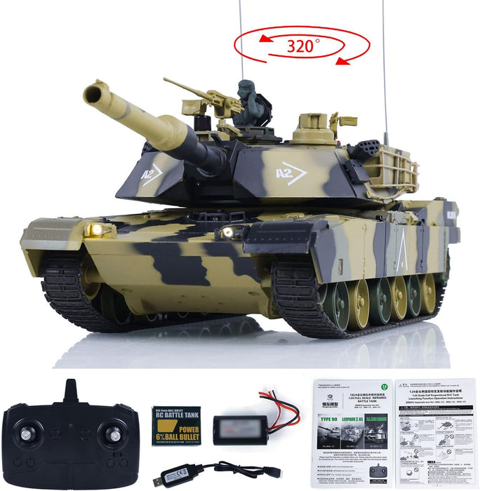 Heng Long® 1/24 RC Battle Tank Abrams M1A2 – Professional Edition – 320° Rotating Turret, Infrared Battle, BB Shooting & Real Sound