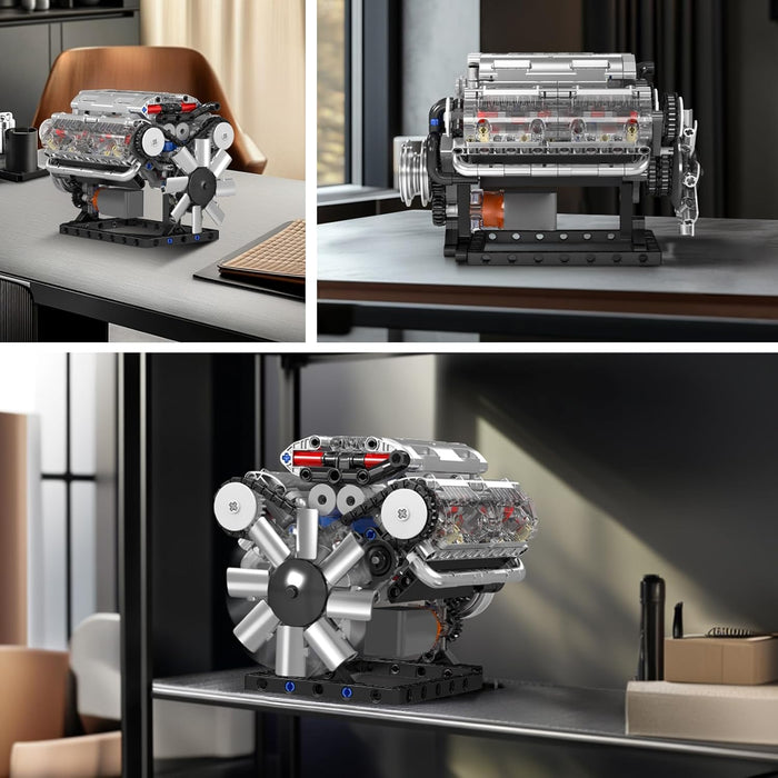 Mould King V8 Engine Building Blocks Sets, MOC Scale Model Kit with Battery and Motor (535 Pcs)