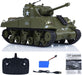 Toy tank with remote control and accessories on a white background
