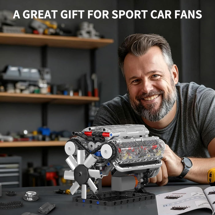 Mould King V8 Engine Building Blocks Sets, MOC Scale Model Kit with Battery and Motor (535 Pcs)
