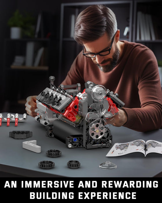 Mould King 10225 V8 Engine Model Kit That Runs - 855PCS STEM Building Set