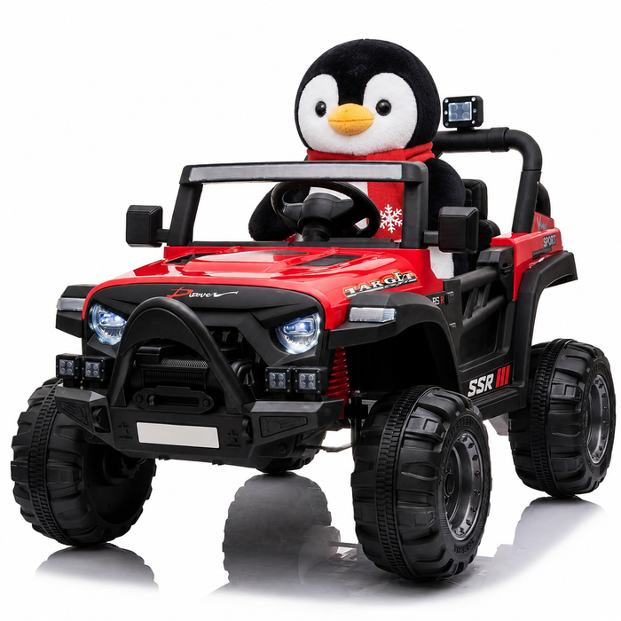 Jeep avec Angry Face Grill 12V Kids Ride On Car Toy avec portes ouvertes, lumières réalistes et télécommande