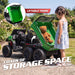 Rear cargo bed of the kids ride-on farm truck opened to show its storage space