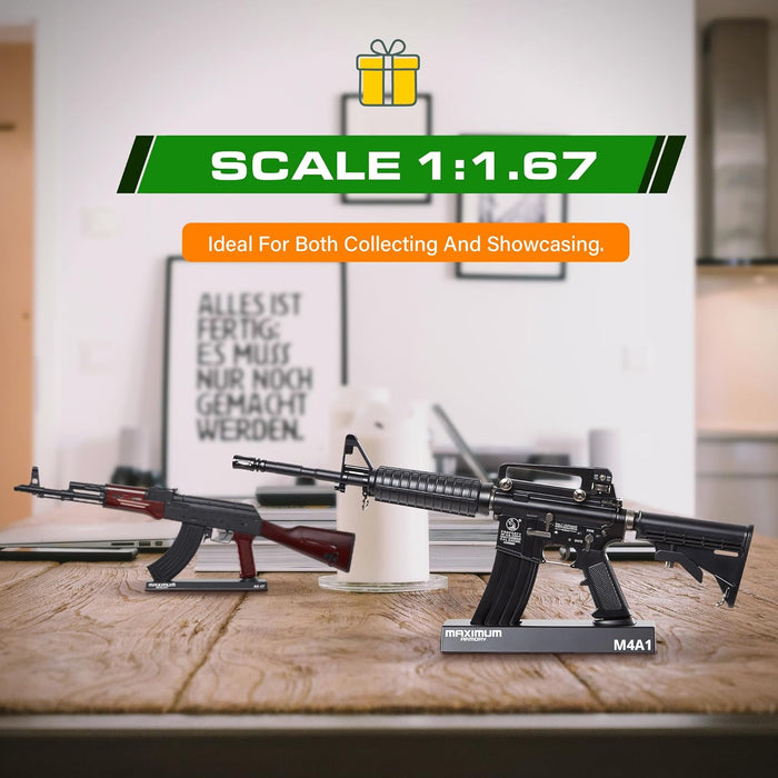 Miniature 1:1.67 Scale Model Mini FN15 M4 AR15 Diecast Metal Building Kit - Black