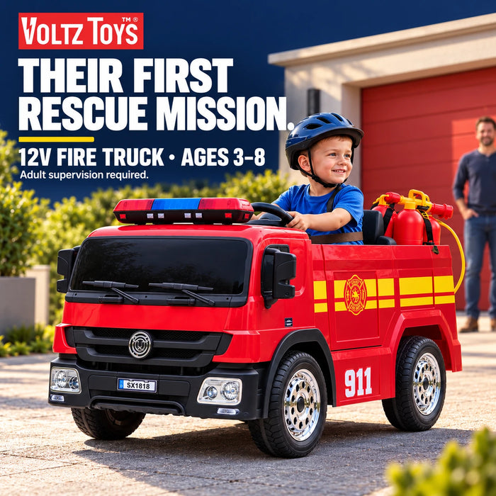 Camion de pompiers 12 V en voiture avec télécommande et équipement de pompier simulé