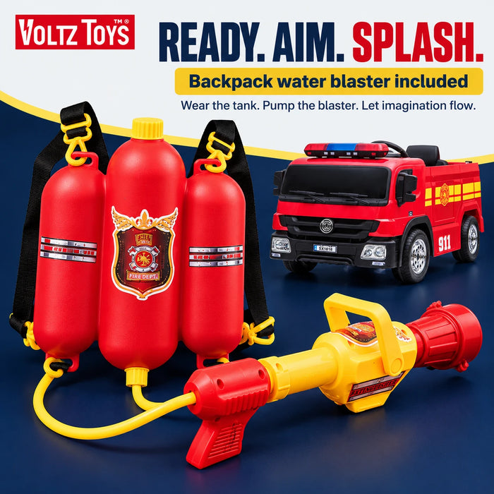 Camion de pompiers 12 V en voiture avec télécommande et équipement de pompier simulé