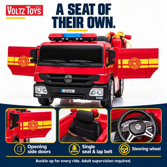 Camion de pompiers 12 V en voiture avec télécommande et équipement de pompier simulé