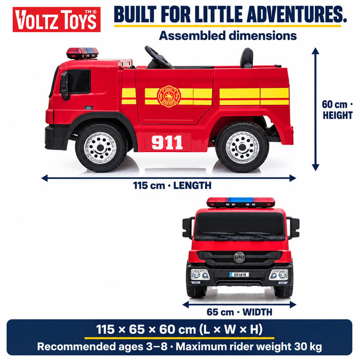 Camion de pompiers 12 V en voiture avec télécommande et équipement de pompier simulé