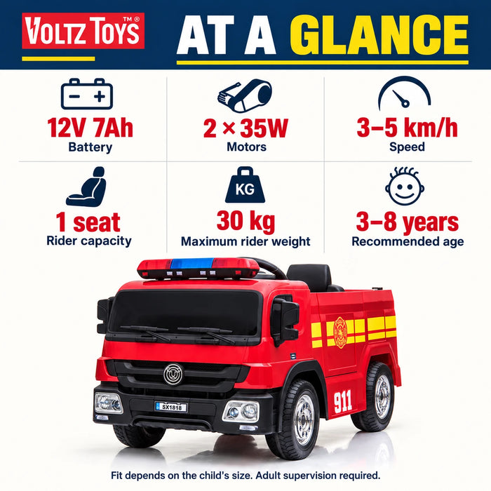Camion de pompiers 12 V en voiture avec télécommande et équipement de pompier simulé