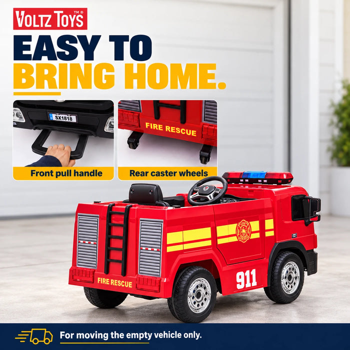 Camion de pompiers 12 V en voiture avec télécommande et équipement de pompier simulé