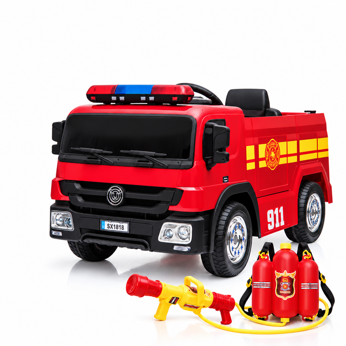 Camion de pompiers 12 V en voiture avec télécommande et équipement de pompier simulé