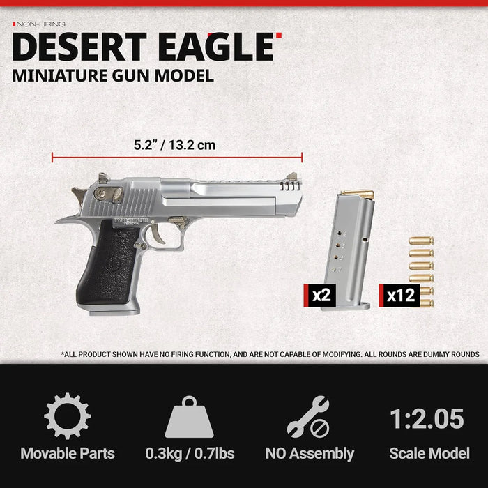 Miniature 1:2.05 Scale Model Mini Desert Eagle Diecast Metal Building Kit - Silver