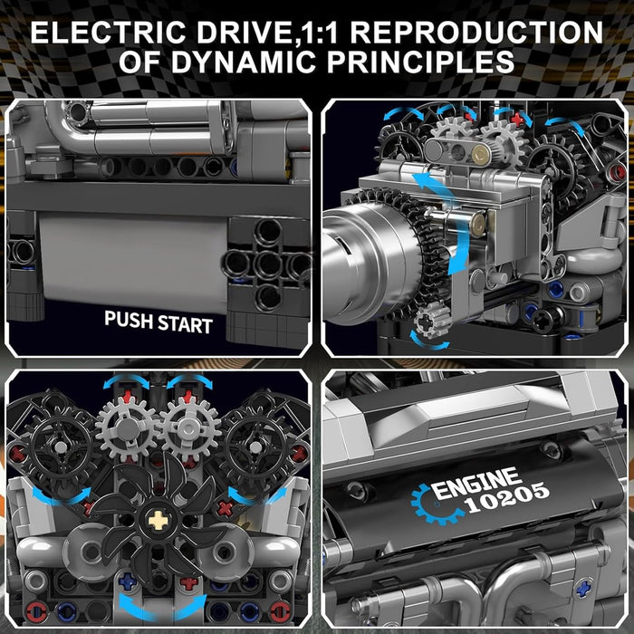 Mould King V12 Engine Building Blocks Luxury Car Engine Model kit 12-Cylinder Engine Building Engineering Toys for Adults (733+PCS)