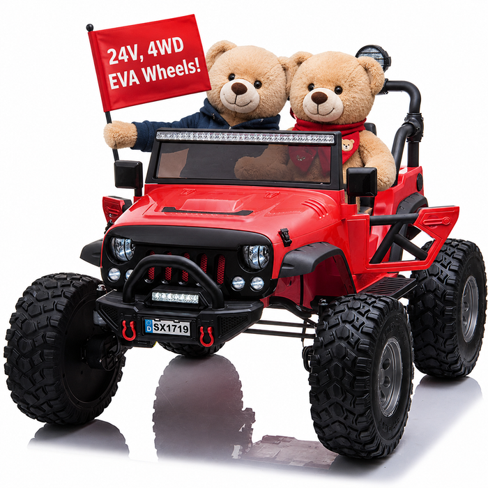 Monster Jeep 24 V 2 places, voiture classique à monter soi-même, avec télécommande, siège en cuir et pneus EVA