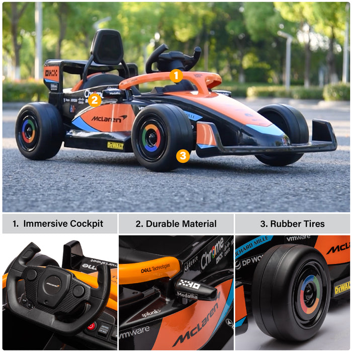 McLaren F1 12V Ride on Car for Kids with Remote Control, LED Lights and Music