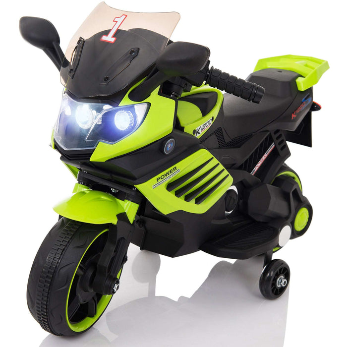 Kids Motorcycle 6V with Training Wheels, Realistic Lights and Sound