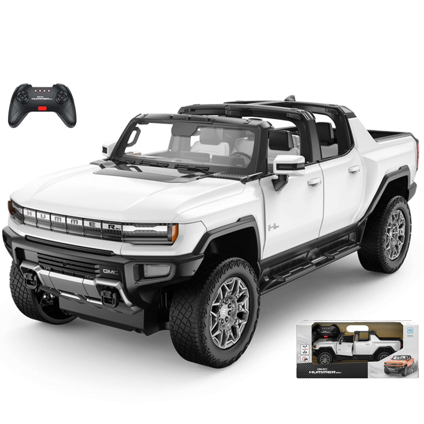 GMC Hummer EV RC Car 1/16 Scale Licensed Remote Control Toy Car with Open Doors, Working Lights, Phone Holder and Crab Walking Mode by Rastar