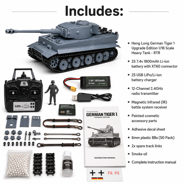 Heng Long® 1/16 RC Battle Tank Tiger I – Upgraded Edition