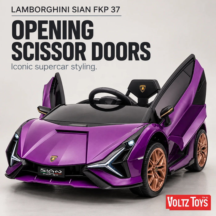 Lamborghini SIAN FKP 37 12V Ride on Car avec portes ciseaux et télécommande, sous licence