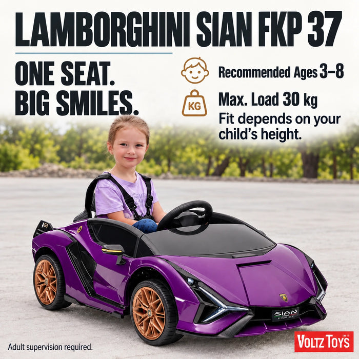 Lamborghini SIAN FKP 37 12V Ride on Car avec portes ciseaux et télécommande, sous licence