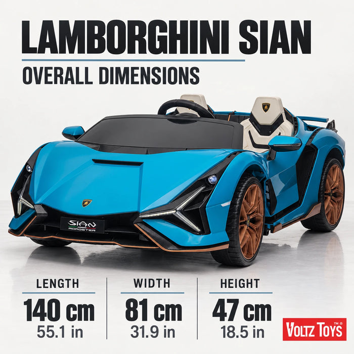 Lamborghini SIAN 24V 2 Seater Ride on Car for Kids with 4WD, Remote Control, EVA Wheels, Open Doors, Storage, Leather Seat, LED Lights & Music