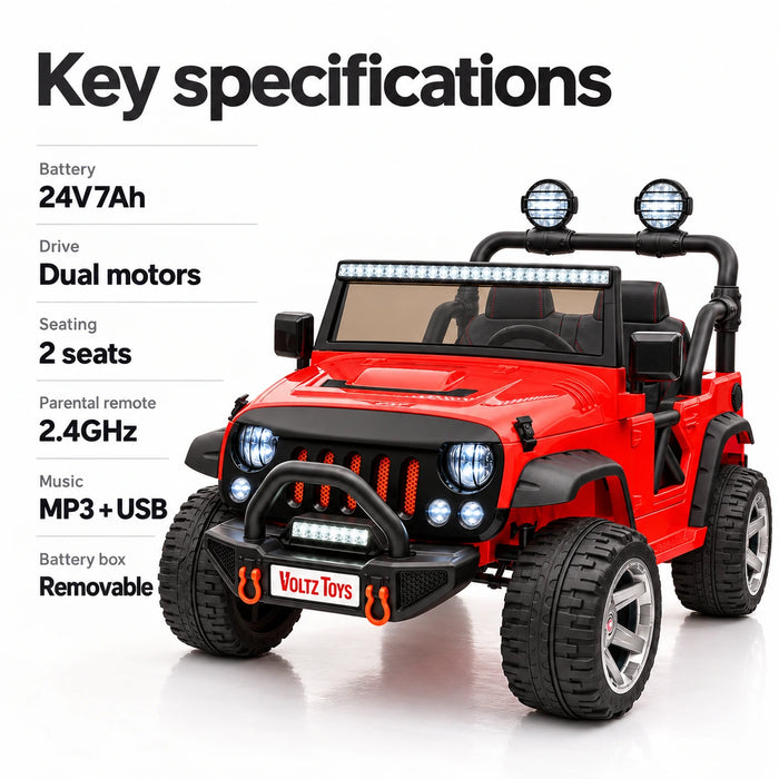 Jeep Wrangler 24V 2 Seater Classic Ride on Car Toy with Leather Seats, Remote Control and MP3 Player