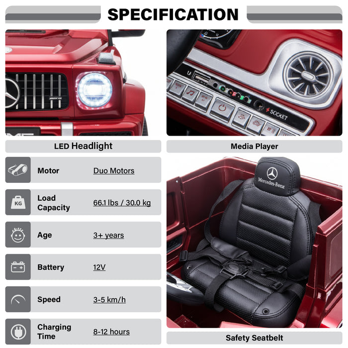 Mercedes-Benz AMG G63 12V Ride on Car with Remote Control and Leather Seat, Licensed