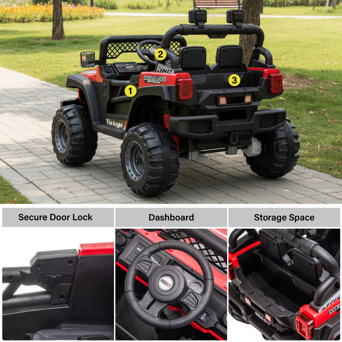 Jeep 12V Kids Ride On Car Toy with Open Doors, Realistic Lights and Remote Control