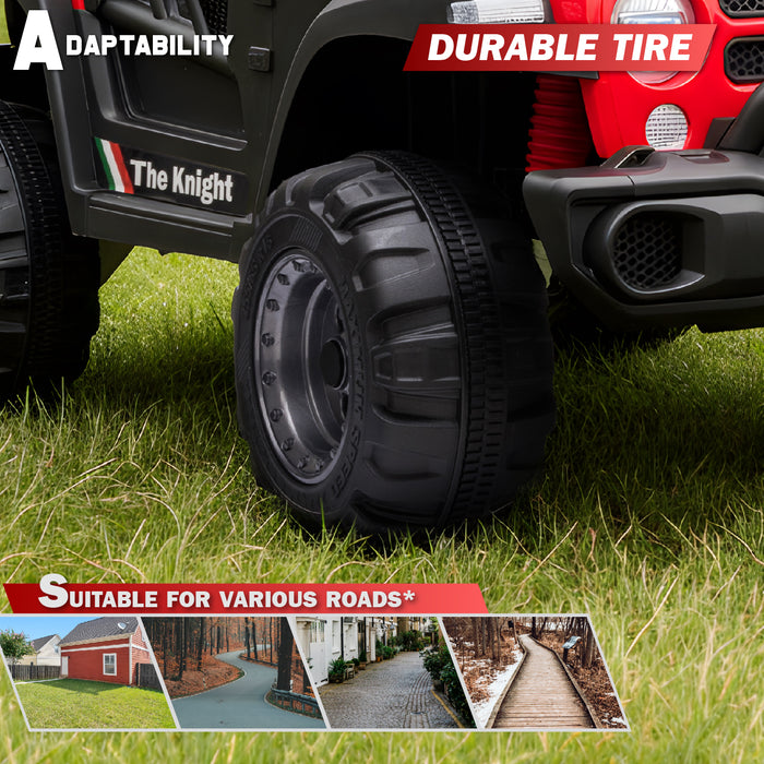 Jeep 12V Kids Ride On Car Toy with Open Doors, Realistic Lights and Remote Control